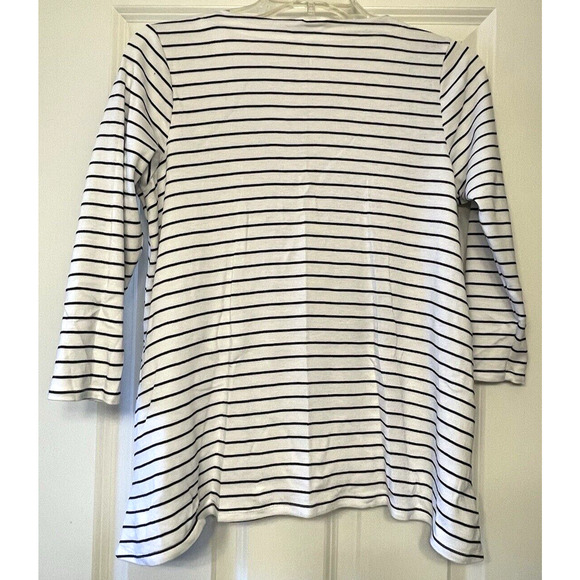 J JILL Petite S Black White Stripe 100% Pima Cotton 3/4 Sleeve V Neck Knit Top - Picture 2 of 7